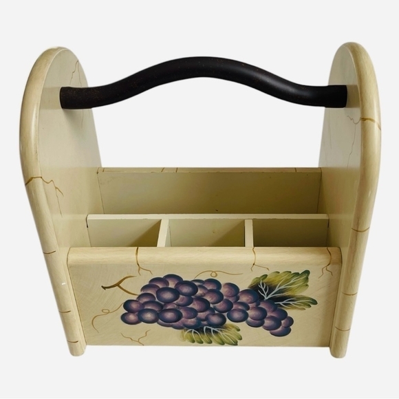 Vintage Handcrafted Ceramic Caddy Grape Design Utensil Holder Caddy Organizer - Picture 2 of 5